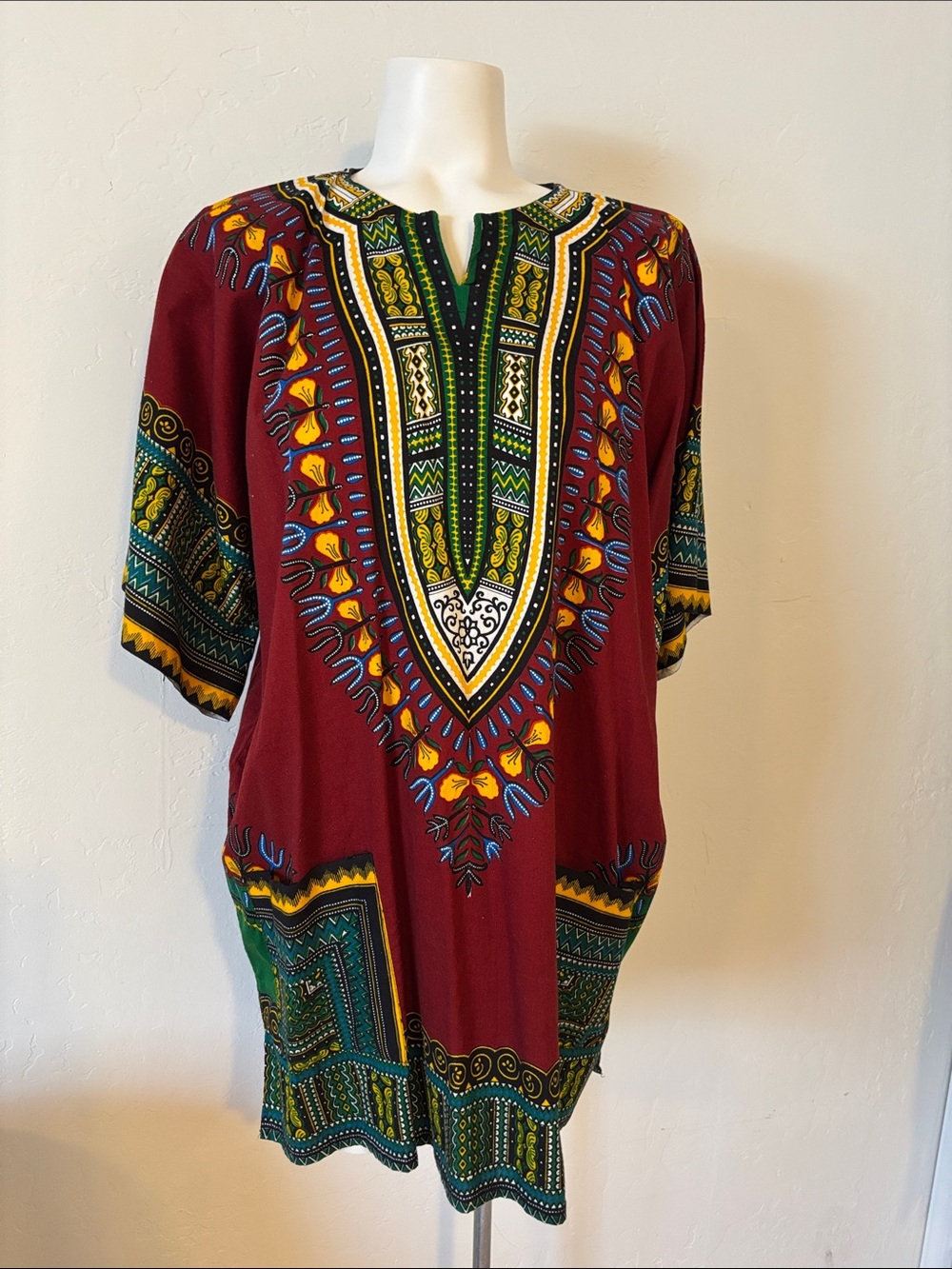 FINAL! Maroon Tribal-Print Dashiki Tunic Top - Unisex